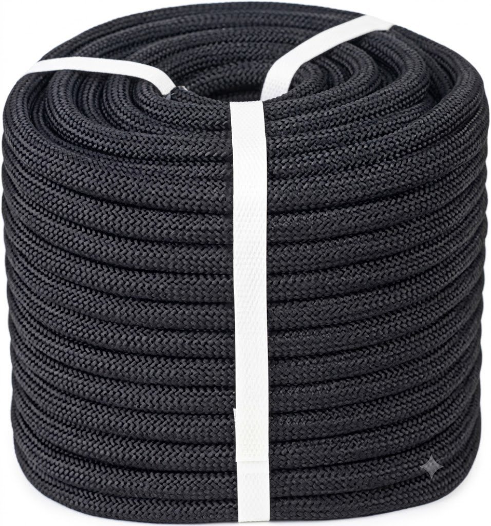 DOUBLE BRAIDED POLYESTER ROPE – BLACK – 100 MTR × 12 MM العربية: